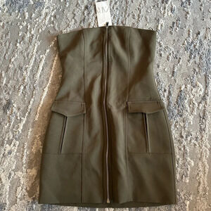 Zara Olive Green Strapless Dress